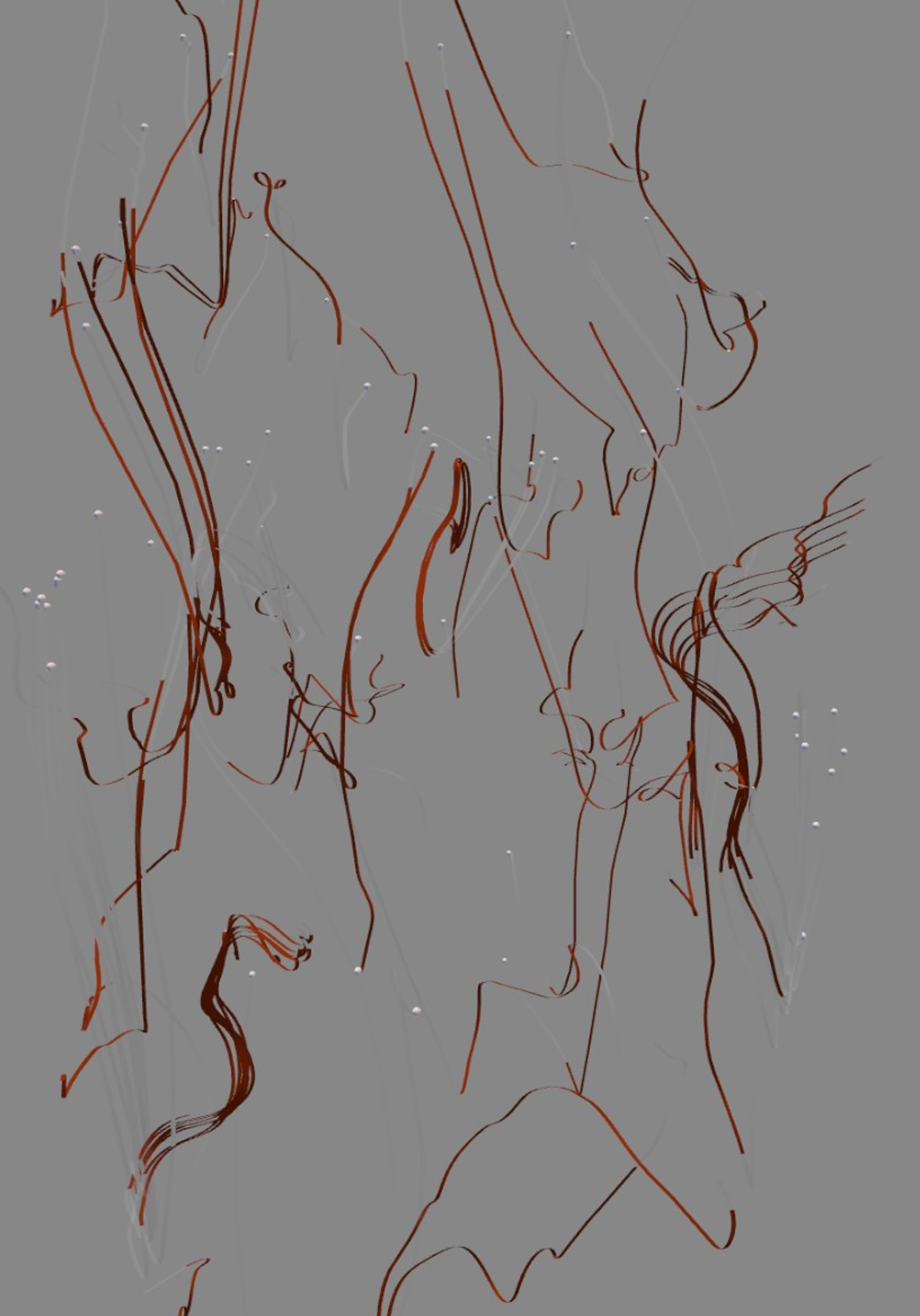 An image showing multiple retrieval results for the 3D spiral-like sketch colored in brown in the immersive environment.