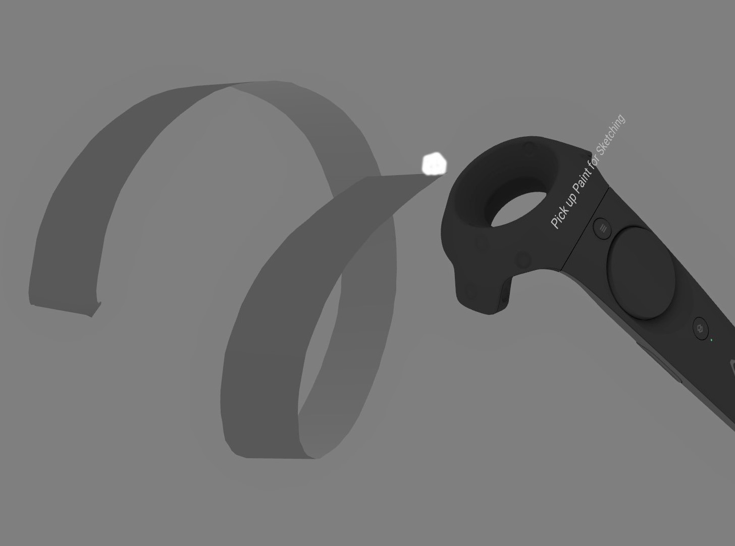 A screenshot of the analysis tool showing a sketched trajectory in grey and the VR controller while sketching.