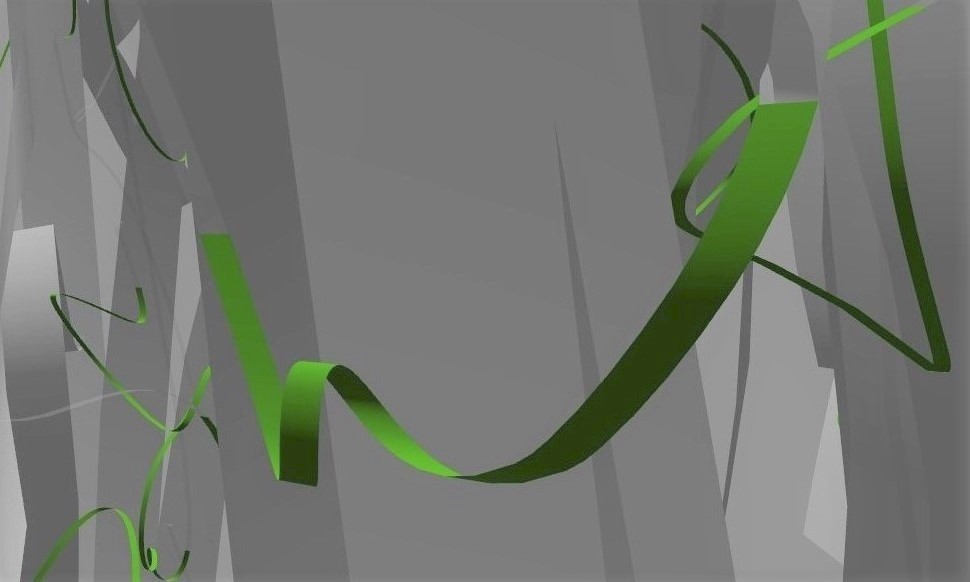 A screenshot of a retrieved trajectory segment colored in green with the not matching part of the trajectory colored in grey.